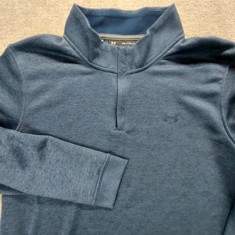 Under Armour Mens Loose XXL Navy Blue Coldgear 1/4 Quarter Zip Sweatshirt